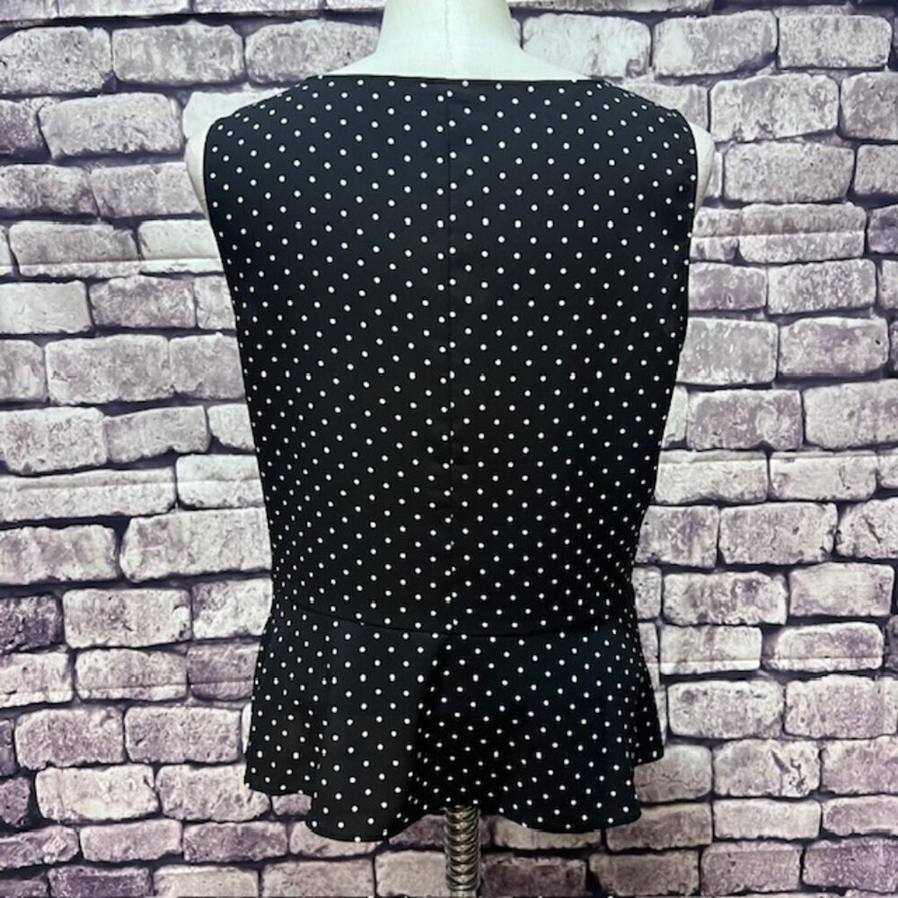 Talbots Black & White Polka Dot Blouse W/ Peplum Bottom Size 10 - Picture 5 of 8